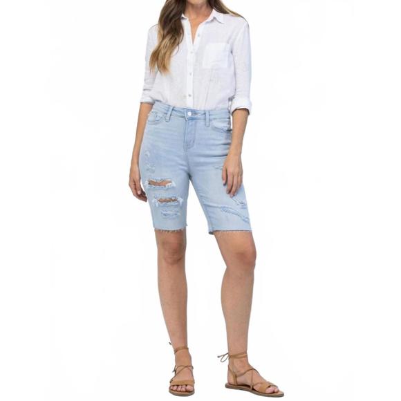 NEW JUDY BLUE high waist cutoff bermuda shorts in light blue - Picture 1 of 7